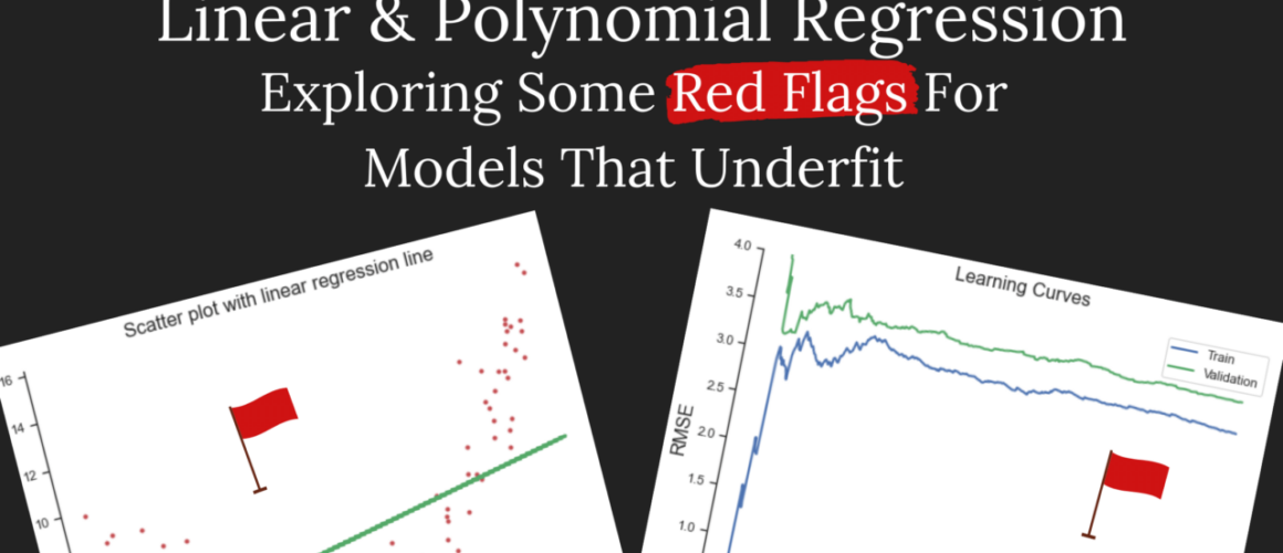 Charts with text: linear and polynomial regression, exploring some red flags for models that underfit